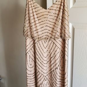 Champagne Adrianna Papell Bridesmaid dress / long sequin dress